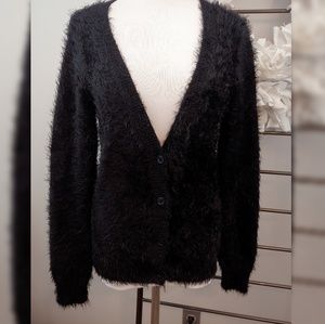 Wild Pearl Black Fuzzy Cardigan